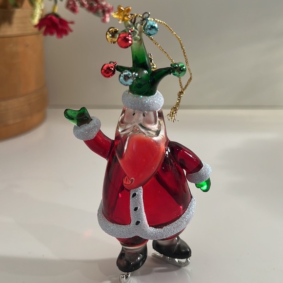 Vintage Christmas Acrylic Santa on Ice Skates Ornament - Picture 3 of 7